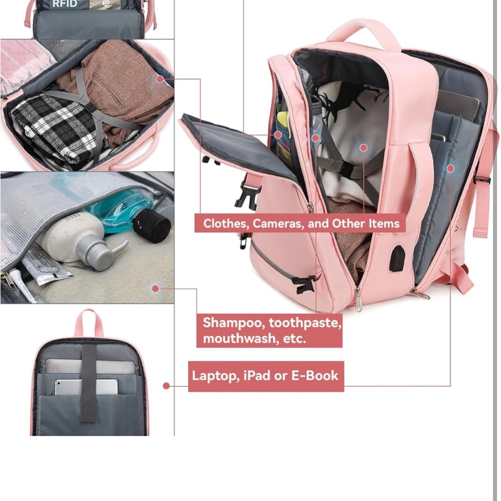 Airline Flight approved extra large capacity, travel laptop backpack 35L pink - Picture 13 of 16